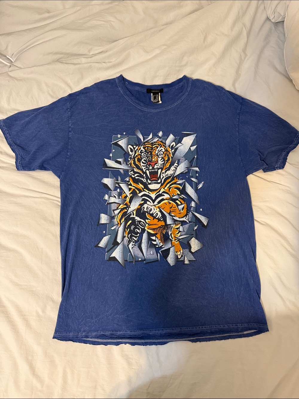 Forever 21 Blue Tee with Orange Tiger Graphic